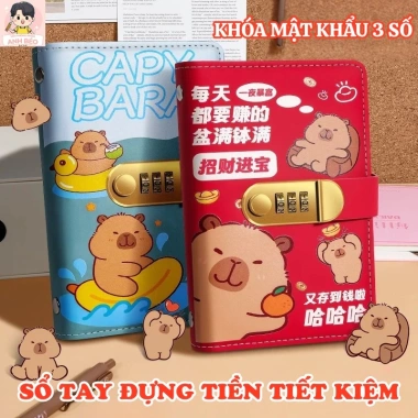 Sổ Tiết Kiệm Capybara Khóa Mật Mã Da PU 100 Tờ - Quản Lý Chi Tiêu An Toàn, Giá 47.500₫
