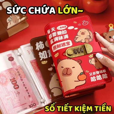 Sổ Tiết Kiệm Capybara Khóa Mật Mã Da PU 100 Tờ - Quản Lý Chi Tiêu An Toàn, Giá 47.500₫