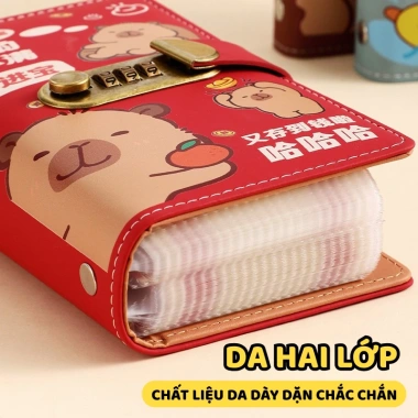 Sổ Tiết Kiệm Capybara Khóa Mật Mã Da PU 100 Tờ - Quản Lý Chi Tiêu An Toàn, Giá 47.500₫