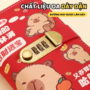 Sổ Tiết Kiệm Capybara Khóa Mật Mã Da PU 100 Tờ - Quản Lý Chi Tiêu An Toàn, Giá 47.500₫