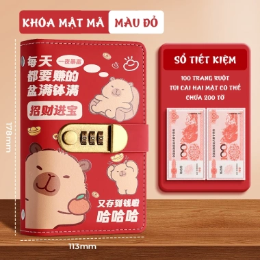 Sổ Tiết Kiệm Capybara Khóa Mật Mã Da PU 100 Tờ - Quản Lý Chi Tiêu An Toàn, Giá 47.500₫