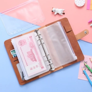 Sổ Tiết Kiệm Tiền và Quản Lý Chi Tiêu A6 - 6 Còng 12 Túi Zip Da PU, Ghi Chú Kế Hoạch, 89.000₫