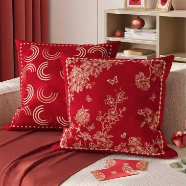 Sofa phòng khách 2.026 phong cách Trung Quốc, gối ném đỏ lễ hội, vỏ đệm lưng