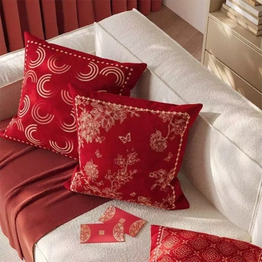 Sofa phòng khách 2.026 phong cách Trung Quốc, gối ném đỏ lễ hội, vỏ đệm lưng