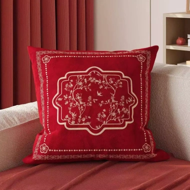 Sofa phòng khách 2.026 phong cách Trung Quốc, gối ném đỏ lễ hội, vỏ đệm lưng