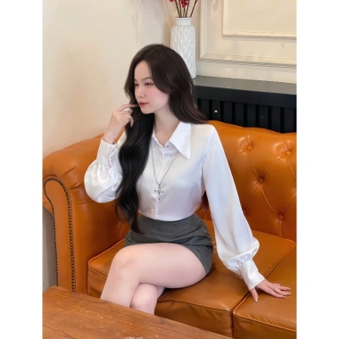 Sơmi dài tay giấu nút, trang trí cúc ngọc, vải lụa Hàn Quốc Loại 1 cho nữ - Giá chỉ 198.000 VND