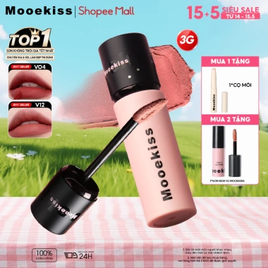 Son Bùn Mooekiss Lì Mềm Mịn Như Nhung Giảm Thâm Môi Sáng Da Tone Vàng 3g