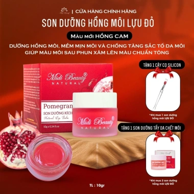 Son Dưỡng Hồng Môi Lựu Đỏ 10gr - Màu Hồng Cam, kèm cọ, Pomegranates Lip Balm Midi Beauty - 69.500₫