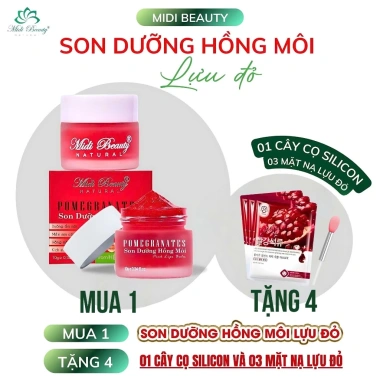 Son Dưỡng Hồng Môi Lựu Đỏ 10gr Midi Beauty Natural Mua 02 – Tặng 2 Cọ + 10 Mask, chỉ 74.999₫