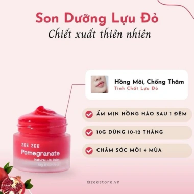 Son Dưỡng & Mặt Nạ Ngủ Môi Lựu Đỏ ZEE ZEE - Dưỡng Hồng, Cấp Ẩm Chuyên Sâu, Giá chỉ 149k khuyến mãi 4 Son Dưỡng & Mặt Nạ Ngủ Môi Lựu Đỏ ZEE ZEE - Dưỡng Hồng, Cấp Ẩm Chuyên Sâu, Giá chỉ 149k khuyến mãi 4