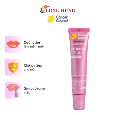 Son dưỡng môi Cancer Council Raspberry SPF50+ chống nắng 15g - Bảo vệ da 159k