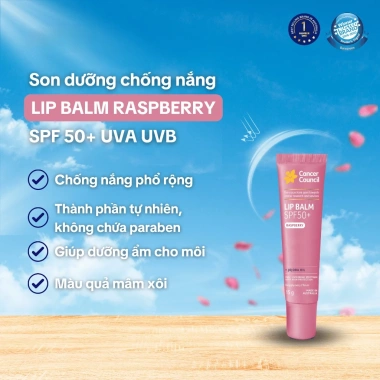 Son dưỡng môi Cancer Council Raspberry SPF50+ chống nắng 15g - Bảo vệ da 159k