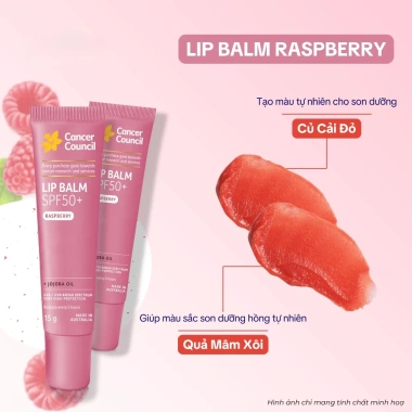 Son dưỡng môi Cancer Council Raspberry SPF50+ chống nắng 15g - Bảo vệ da 159k