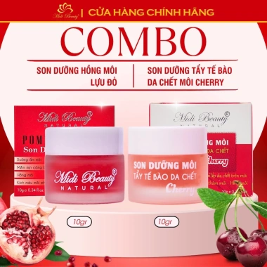 Son Dưỡng Môi Lựu Đỏ và Cherry 10gr, tặng Cây Cọ và 3 Mask Midi Beauty Natura Giá 120k