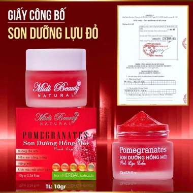 Son Dưỡng Môi Lựu Đỏ và Cherry 10gr, tặng Cây Cọ và 3 Mask Midi Beauty Natura Giá 120k