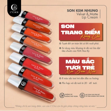 Son Kem Lì Lâu Trôi C'CHOI - Nhung Mền Mịn, Bám Màu Tốt, Không Chì - Giá chỉ 270k 3