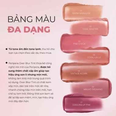 Son Kem Peripera Over Blur Tint 3.5g Bền Màu Lâu Trôi, Che Phủ Tốt, Giá 159k, Chính Hãng PESBLUR