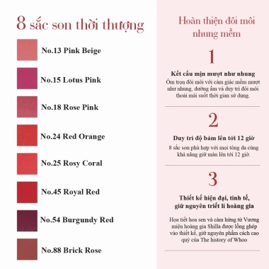Son Lì Whoo Mi Velvet Lip Rouge Full Size - Siêu Lì, Mịn Môi, Bám Màu Lâu, Giá chỉ 504.696₫