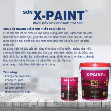 Sơn Lót Kháng Kiềm X-Paint E5 Plus - Độ Phủ Hoàn Hảo, Chống Thấm, Chống Rêu Mốc, Giá Ưu Đãi 219.600₫ 3