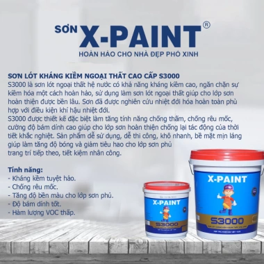 Sơn lót X-Paint S3.000 5kg chống kiềm, chống ẩm, chống thấm cho ngoại thất, tặng lu rulo và chổi sơn 3