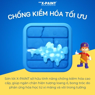 Sơn lót X-Paint S3.000 5kg chống kiềm, chống ẩm, chống thấm cho ngoại thất, tặng lu rulo và chổi sơn 7