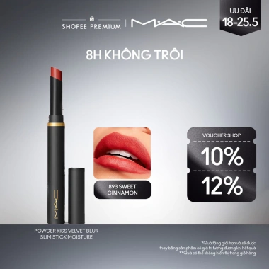 Son thỏi MAC Powder Kiss Velvet Blur Slim Stick dưỡng ẩm, giữ màu 12H, chỉ 860.000đ