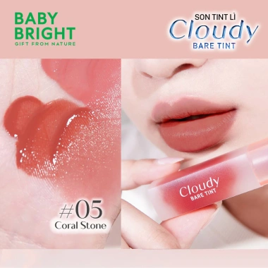 Son Tint Lì Baby Bright Cloudy Bare Tint Siêu Nhẹ 2.6g Dễ Tán Màu, Dưỡng Ẩm, Giá 104k 3 Son Tint Lì Baby Bright Cloudy Bare Tint Siêu Nhẹ 2.6g Dễ Tán Màu, Dưỡng Ẩm, Giá 104k 3