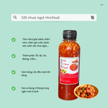 Sốt chua ngọt Hncfood – Gia vị trộn nộm gỏi ăn liền tiện lợi, giảm giá 39.000₫ 2 Sốt chua ngọt Hncfood – Gia vị trộn nộm gỏi ăn liền tiện lợi, giảm giá 39.000₫ 2