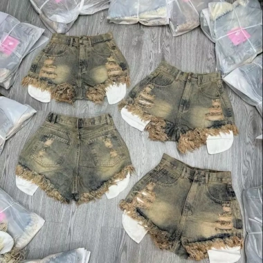 Sọt đùi jeans nữ rách cạp cao hách dáng 2 màu bụi nhạt - ôm eo, nâng v3, hách chân, chỉ 129k 2