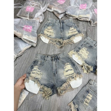 Sọt đùi jeans nữ rách cạp cao hách dáng 2 màu bụi nhạt - ôm eo, nâng v3, hách chân, chỉ 129k 7