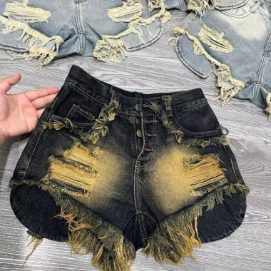Sốt jean nữ rách 4 nút loang bụi, đậm cạp cao, dáng siêu hách - Giá chỉ 129k