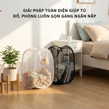 Sọt Lưới Vải Cỡ Lớn - Giỏ Đựng Quần Áo, Đồ Giặt Gấp Gọn, Khung Thép Bền 2