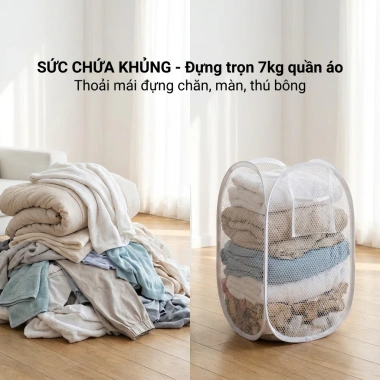 Sọt Lưới Vải Cỡ Lớn - Giỏ Đựng Quần Áo, Đồ Giặt Gấp Gọn, Khung Thép Bền 3