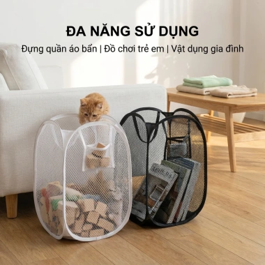 Sọt Lưới Vải Cỡ Lớn - Giỏ Đựng Quần Áo, Đồ Giặt Gấp Gọn, Khung Thép Bền 4