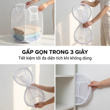 Sọt Lưới Vải Cỡ Lớn - Giỏ Đựng Quần Áo, Đồ Giặt Gấp Gọn, Khung Thép Bền 7