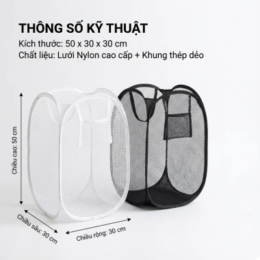 Sọt Lưới Vải Cỡ Lớn - Giỏ Đựng Quần Áo, Đồ Giặt Gấp Gọn, Khung Thép Bền 8