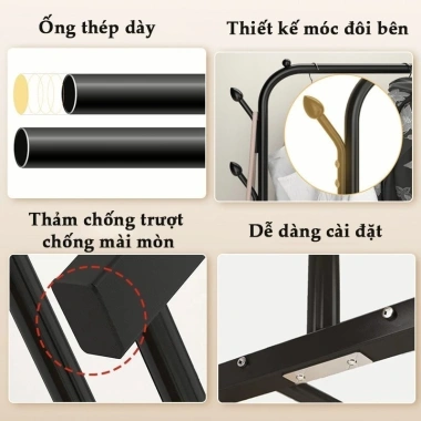SPACEMADER Giá treo quần áo – Kệ treo đa năng đen trắng, kho chứa dưới, chất lượng cao, 85.000₫