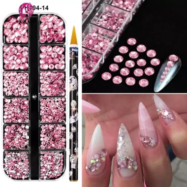 Springevenstar 12 Lưới Tròn Đáy Phẳng Móng Tay Kim Cương Giả AB Bút Khoan Lấp Lánh Trang Sức Đầy Màu Giá 33.990₫