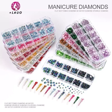 Springevenstar 12 Lưới Tròn Đáy Phẳng Móng Tay Kim Cương Giả AB Bút Khoan Lấp Lánh Trang Sức Đầy Màu Giá 33.990₫