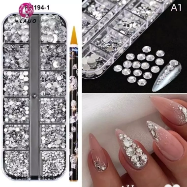 Springevenstar 12 Lưới Tròn Đáy Phẳng Móng Tay Kim Cương Giả AB Bút Khoan Lấp Lánh Trang Sức Đầy Màu Giá 33.990₫