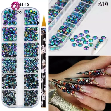 Springevenstar 12 Lưới Tròn Đáy Phẳng Móng Tay Kim Cương Giả AB Bút Khoan Lấp Lánh Trang Sức Đầy Màu Giá 33.990₫