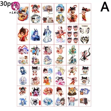 Springevenstar Bộ 30 Hình Xăm Tạm Thời Decal Chống Thấm Nước Bền Đẹp Anime Nezha & Ao Bing - 57.132₫