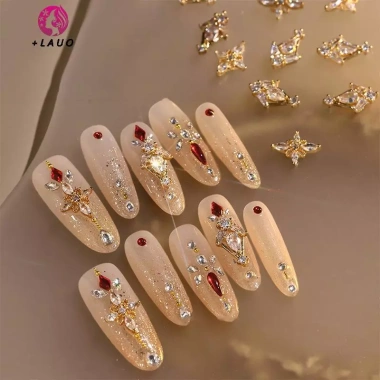 Springevenstar Charm Zircon 3D - Móng tay sang trọng, bling clear, pha lê hợp kim