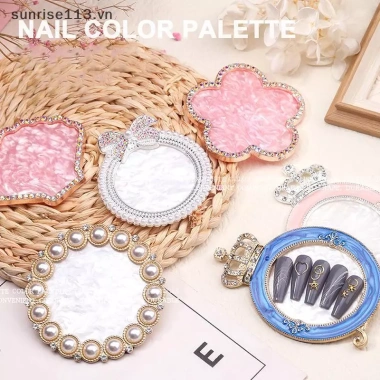 SR Beauty Nơ Ngọc Trai Viền Kim Cương - Giả Bảng Móng Tay Gel Pallet, Miếng Lót, 47.410 VND