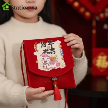 STATIONWA Phong bì đỏ + Túi đựng tiền trẻ em, Túi đeo chéo Hongbao, Quà Tết Nguyên Đán – Giá 69.850đ
