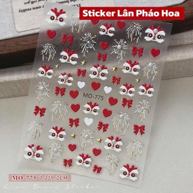 Sticker 5D Lụa Nổi Đầu Lân Nơ Đỏ Pháo Hoa – Trang Trí Móng Tay Giá 20.000₫ 6