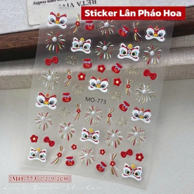 Sticker 5D Lụa Nổi Đầu Lân Nơ Đỏ Pháo Hoa – Trang Trí Móng Tay Giá 20.000₫ 7