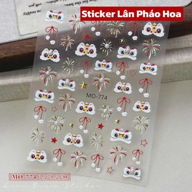 Sticker 5D Lụa Nổi Đầu Lân Nơ Đỏ Pháo Hoa – Trang Trí Móng Tay Giá 20.000₫ 8