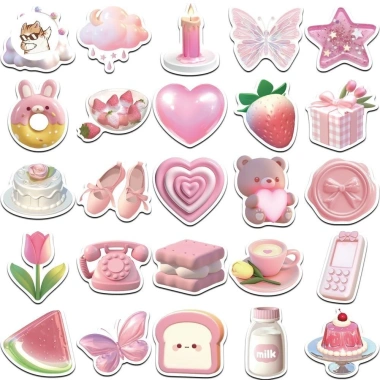 Sticker chống nước 3D Hồng Dễ Thương - Set 5/10/20/50 Cái Dán Bàn Ghế Laptop Giảm 25.000 VNĐ 2