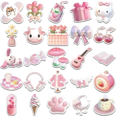 Sticker chống nước 3D Hồng Dễ Thương - Set 5/10/20/50 Cái Dán Bàn Ghế Laptop Giảm 25.000 VNĐ 3